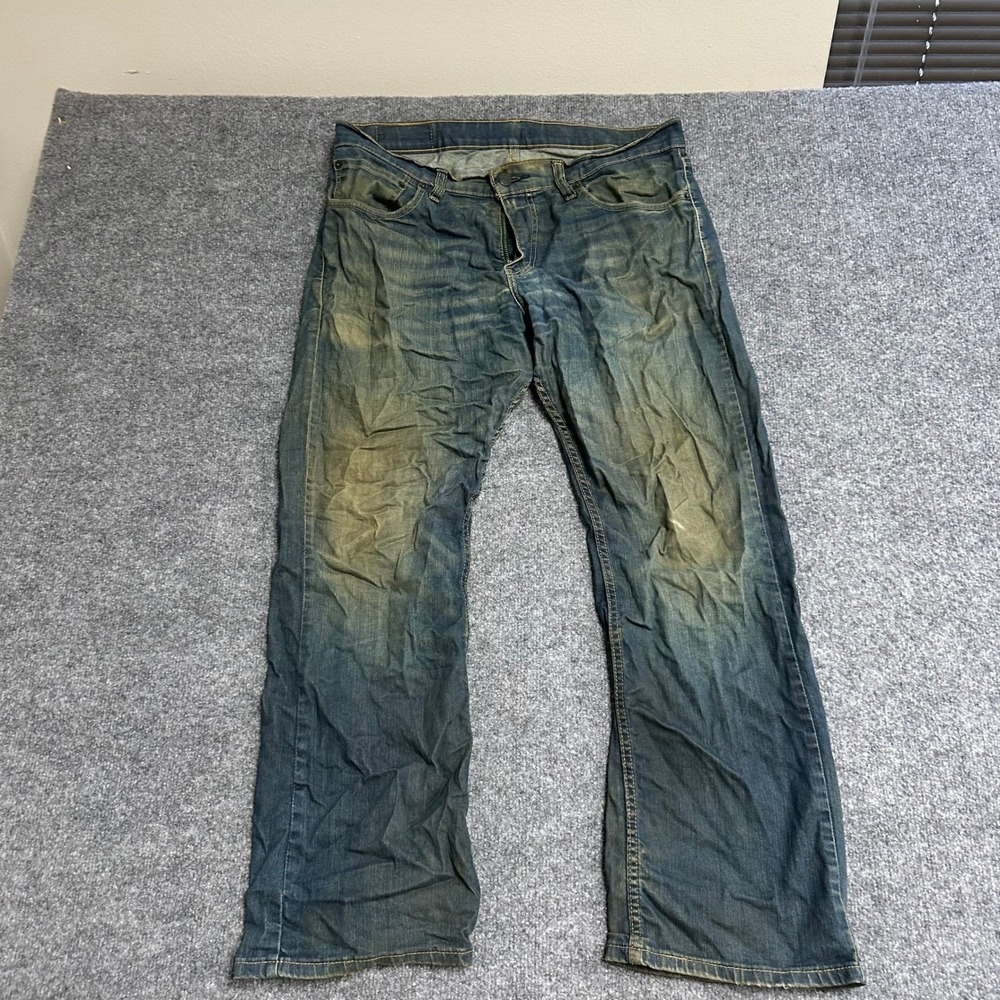 True Religion Jeans Mens Size 34 Blue Straight Leg Distressed Faded Denim Casual